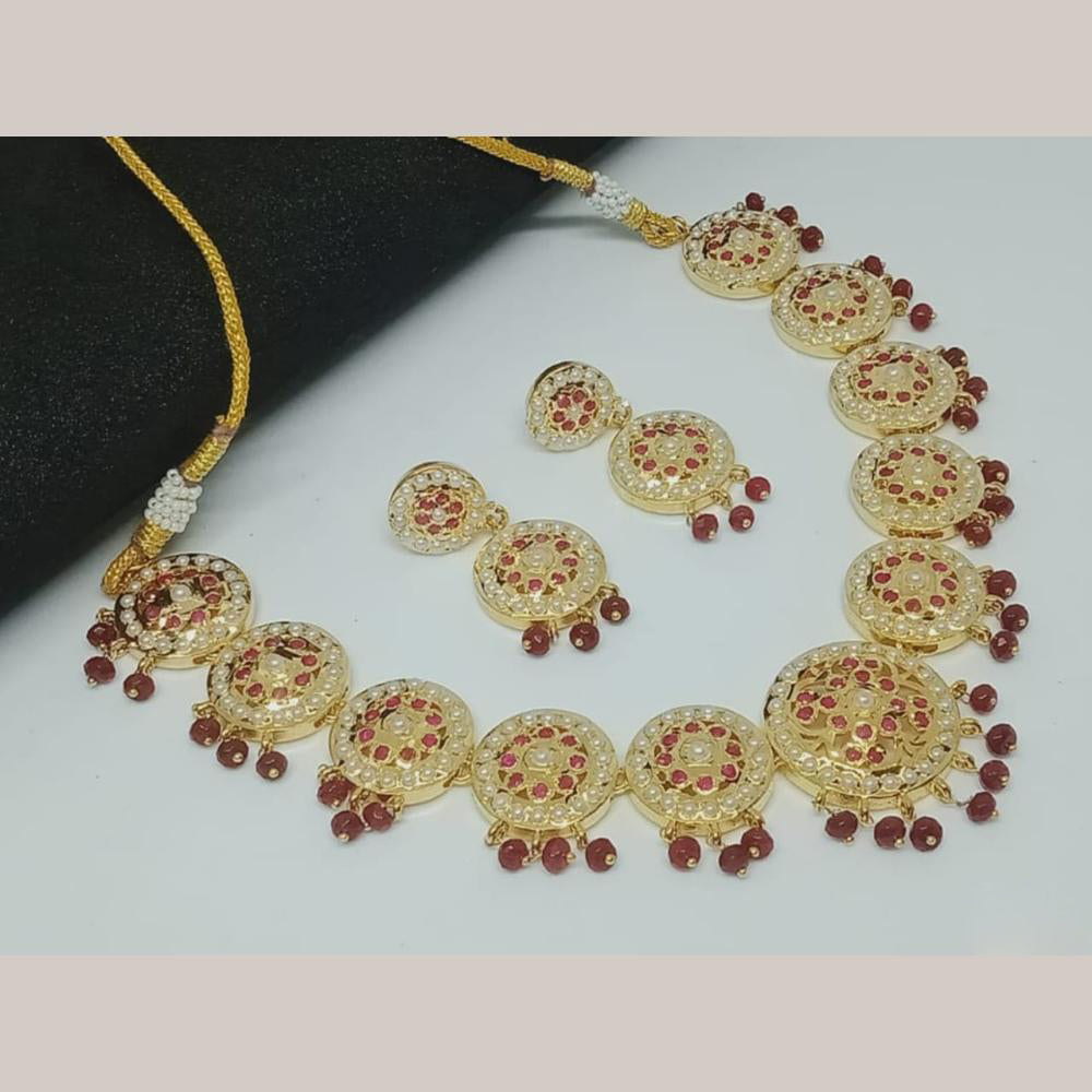 FS Collection Gold Finish Pota And Meenakari Necklace Set