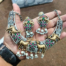 FS Collection Stylish 2-Tone Plated Pota Stones And Pearl Necklace Set