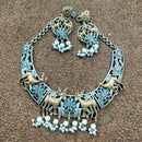 FS Collection Stylish 2-Tone Plated Pota Stones And Pearl Necklace Set