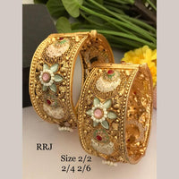 FS Collection Gold Plated Pota Stone And Meenakari Openable Bangle Set