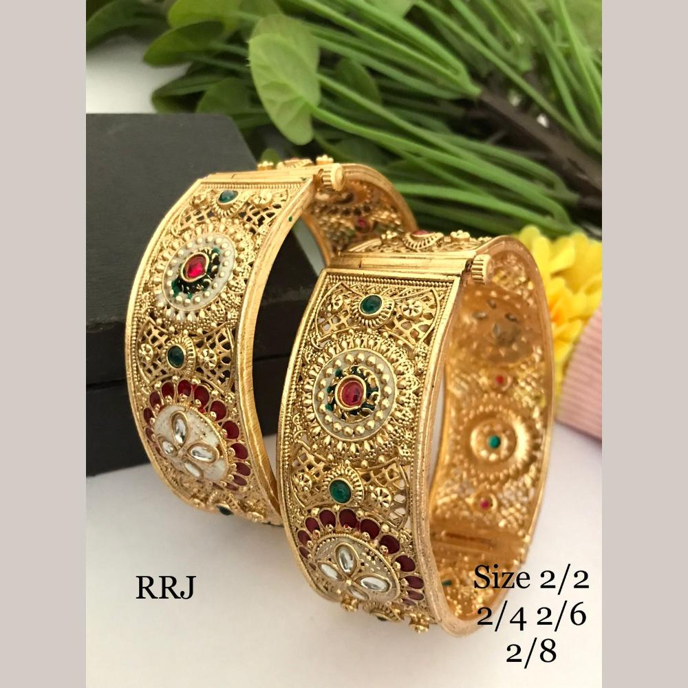 FS Collection Gold Plated Pota Stone And Meenakari Openable Bangle Set