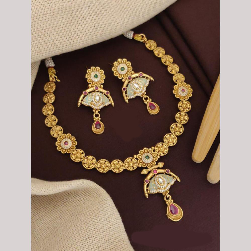 FS Collection Gold Plated Pota Stone Necklace Set