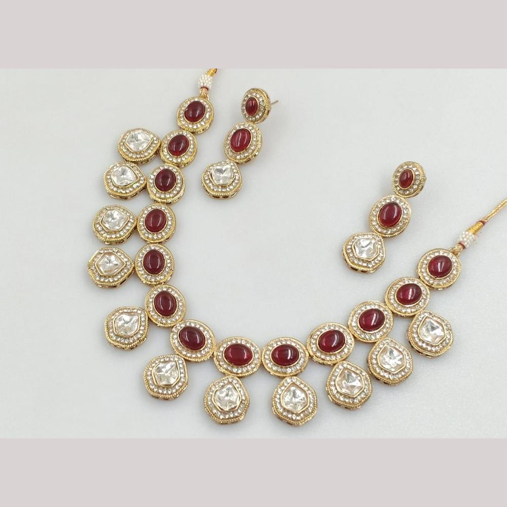 FS Collection Gold Plated Kundan Necklace Set