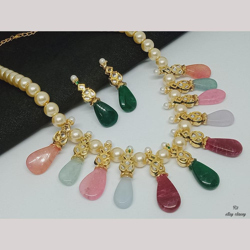 FS Collection Gold Plated Pota Stone And Beads Necklace Set
