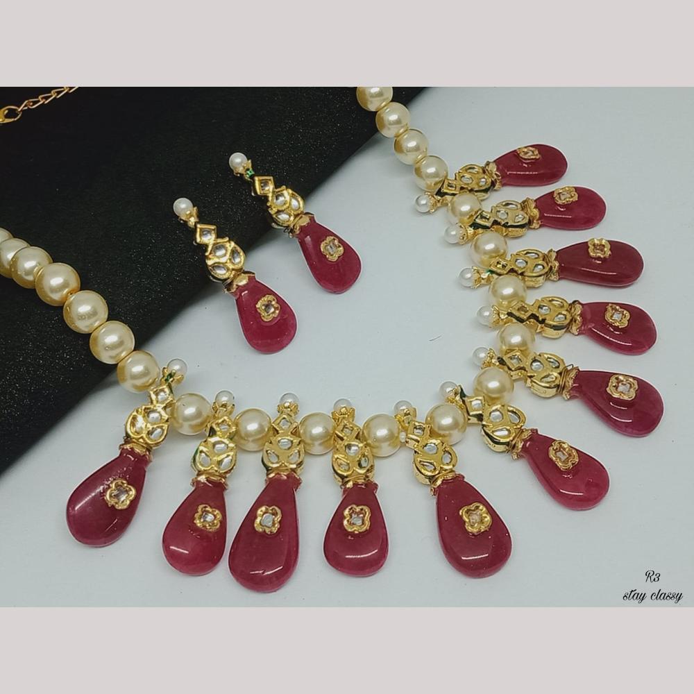 FS Collection Gold Plated Pota Stone And Beads Necklace Set