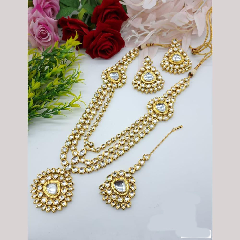 FS Collection Gold Plated Kundan Long Necklace Set