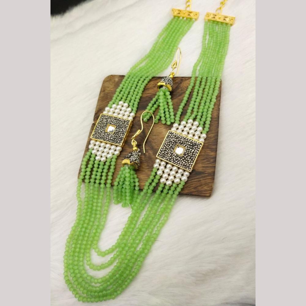 FS Collection Gold Plated Pearl And Beads Multi Layer Necklace Set