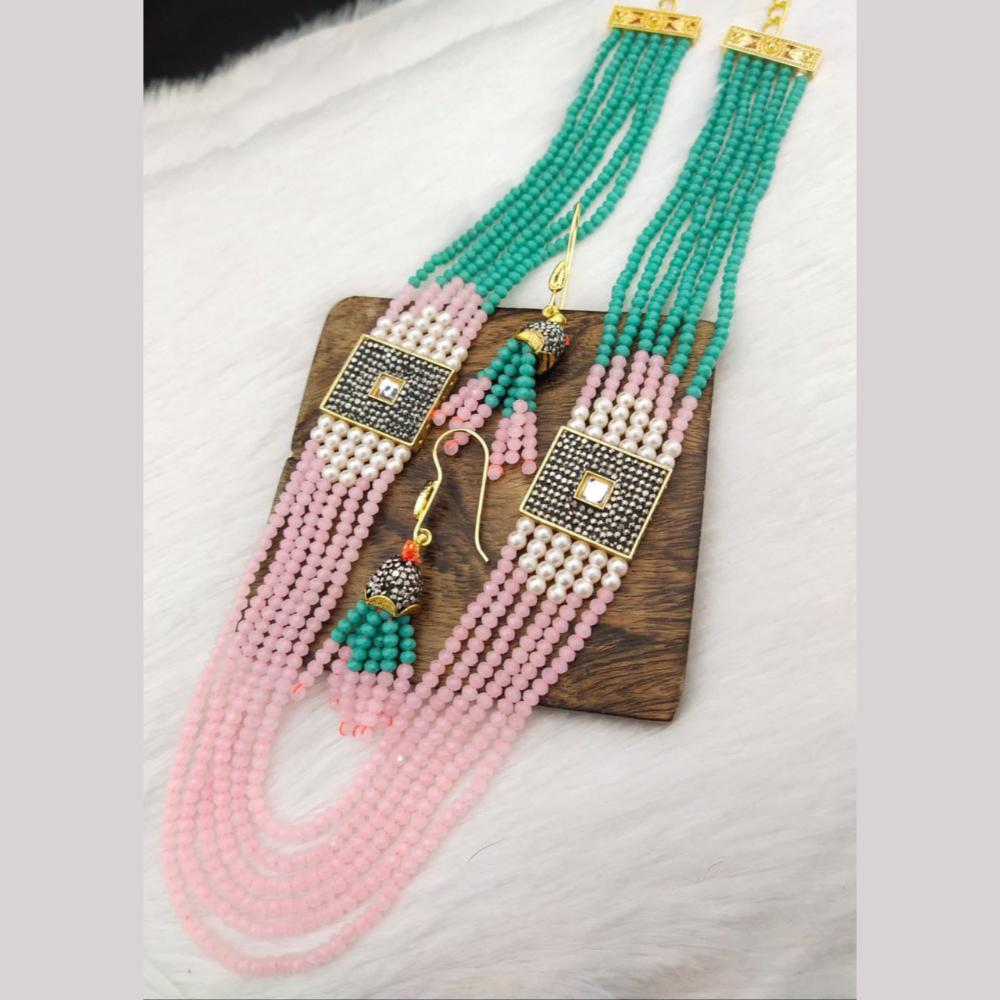 FS Collection Gold Plated Pearl And Beads Multi Layer Necklace Set
