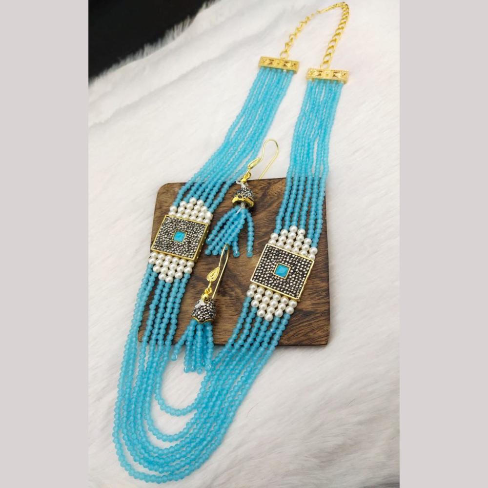 FS Collection Gold Plated Pearl And Beads Multi Layer Necklace Set