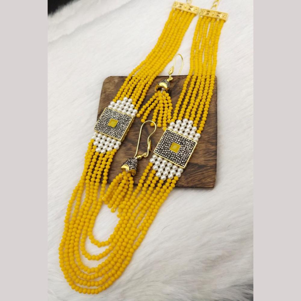 FS Collection Gold Plated Pearl And Beads Multi Layer Necklace Set