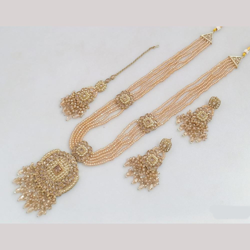FS Collection Gold Plated Crystal Stone And Beads Long Necklace Set