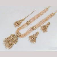 FS Collection Gold Plated Crystal Stone And Beads Long Necklace Set
