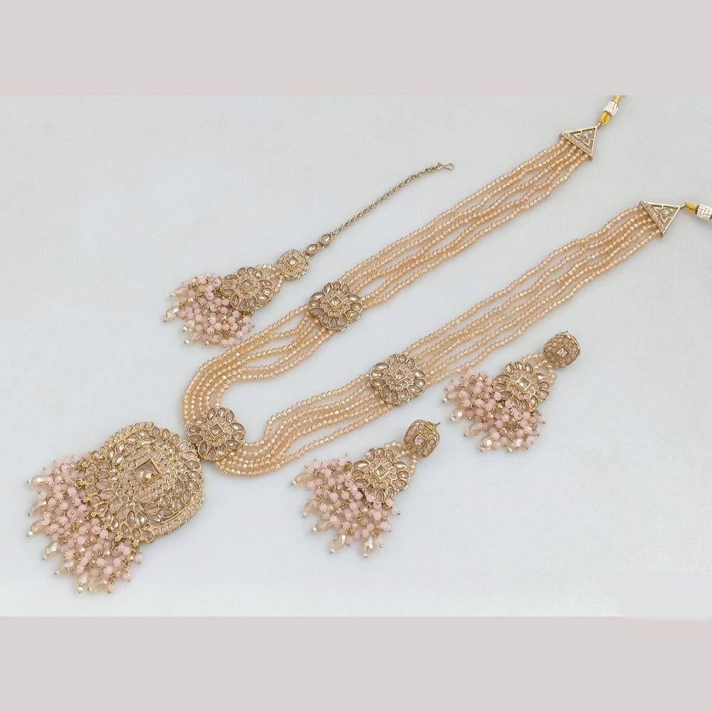 FS Collection Gold Plated Crystal Stone And Beads Long Necklace Set