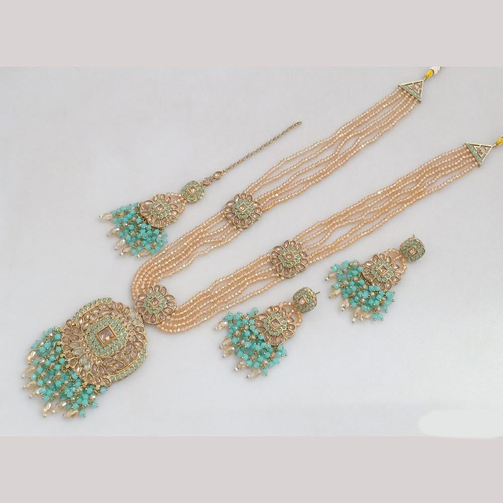 FS Collection Gold Plated Crystal Stone And Beads Long Necklace Set