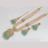FS Collection Gold Plated Crystal Stone And Beads Long Necklace Set