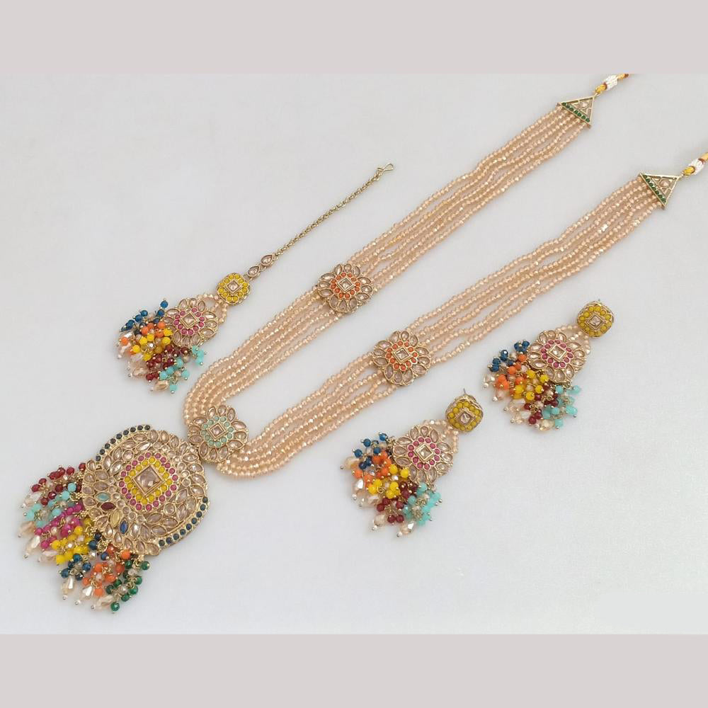 FS Collection Gold Plated Crystal Stone And Beads Long Necklace Set
