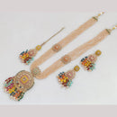 FS Collection Gold Plated Crystal Stone And Beads Long Necklace Set