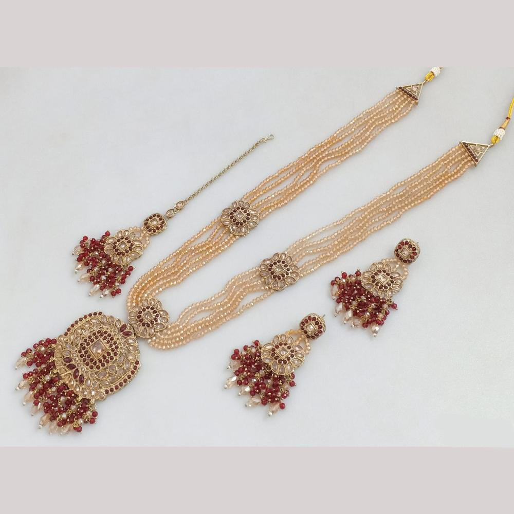 FS Collection Gold Plated Crystal Stone And Beads Long Necklace Set