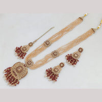 FS Collection Gold Plated Crystal Stone And Beads Long Necklace Set