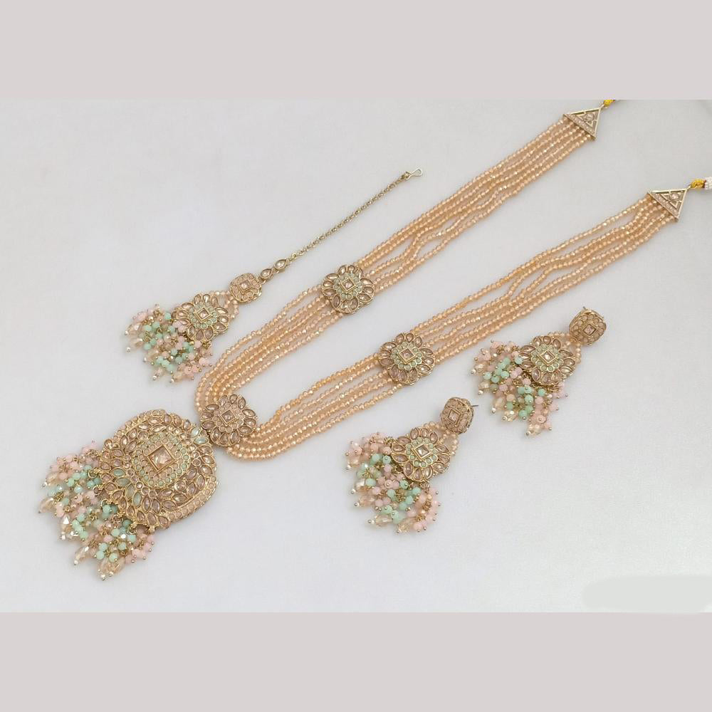 FS Collection Gold Plated Crystal Stone And Beads Long Necklace Set