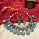 FS Collection Oxidised Plated Pota Stone Necklace Set