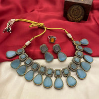 FS Collection Oxidised Plated Pota Stone Necklace Set