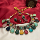 FS Collection Oxidised Plated Pota Stone Necklace Set
