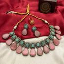 FS Collection Oxidised Plated Pota Stone Necklace Set