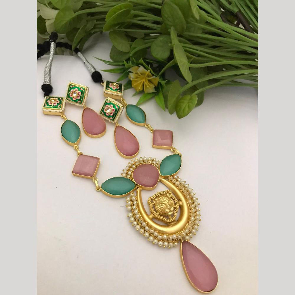 FS Collection Gold Plated Pota Stone Necklace Set