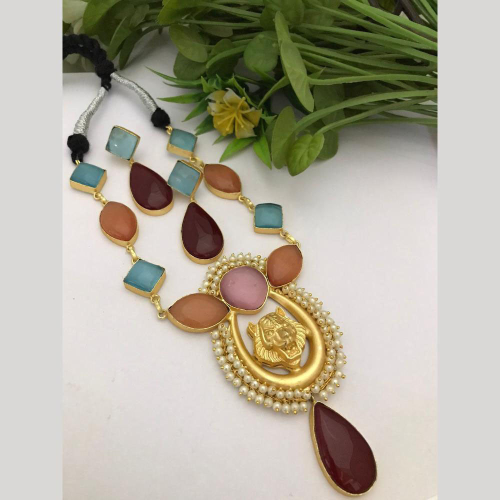 FS Collection Gold Plated Pota Stone Necklace Set