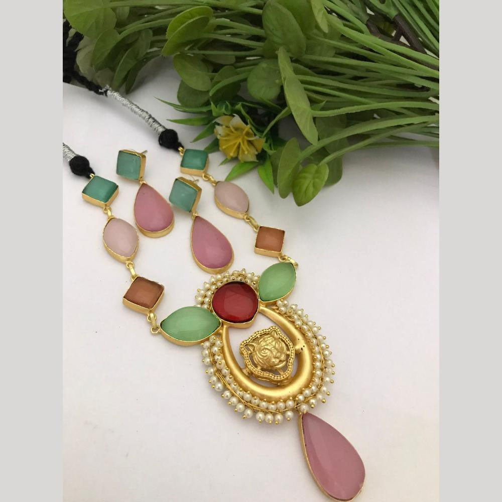 FS Collection Gold Plated Pota Stone Necklace Set