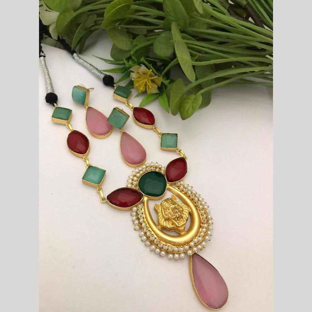 FS Collection Gold Plated Pota Stone Necklace Set