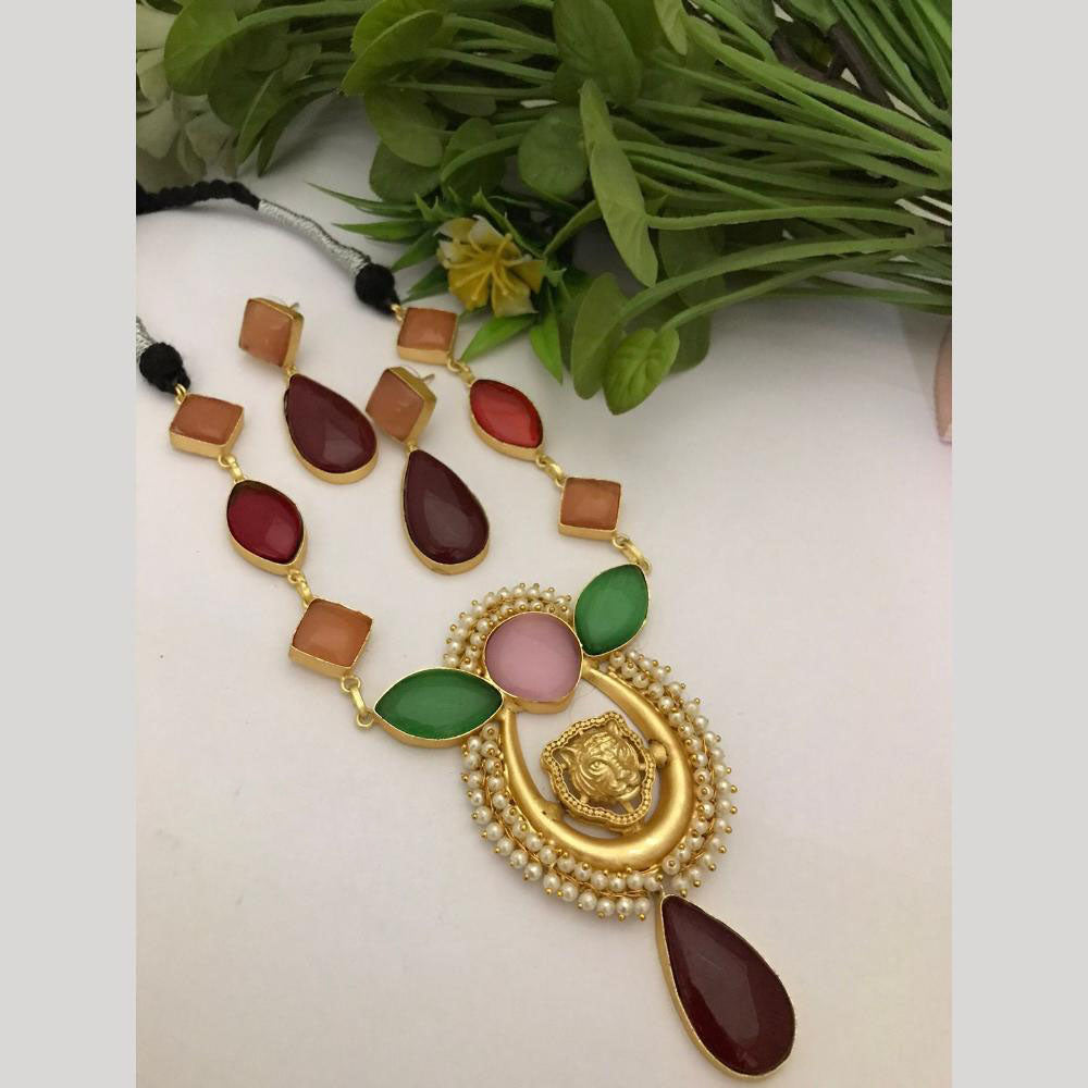 FS Collection Gold Plated Pota Stone Necklace Set