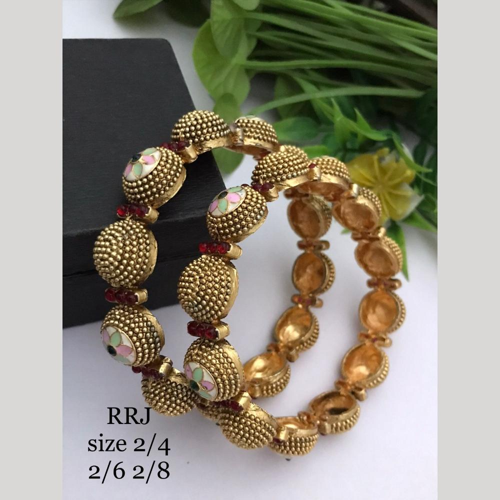 FS Collection Gold Plated Pota Stone And Meenakari Bangle Set