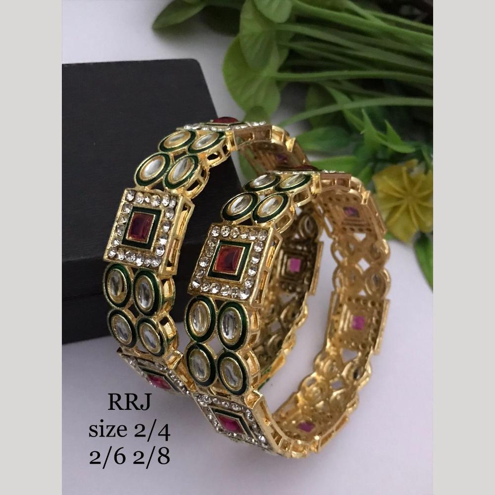 FS Collection Gold Plated Pota Stone Bangle Set
