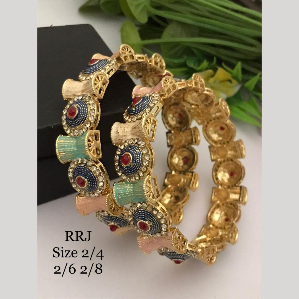 FS Collection Gold Plated Pota Stone And Meenakari Bangle Set