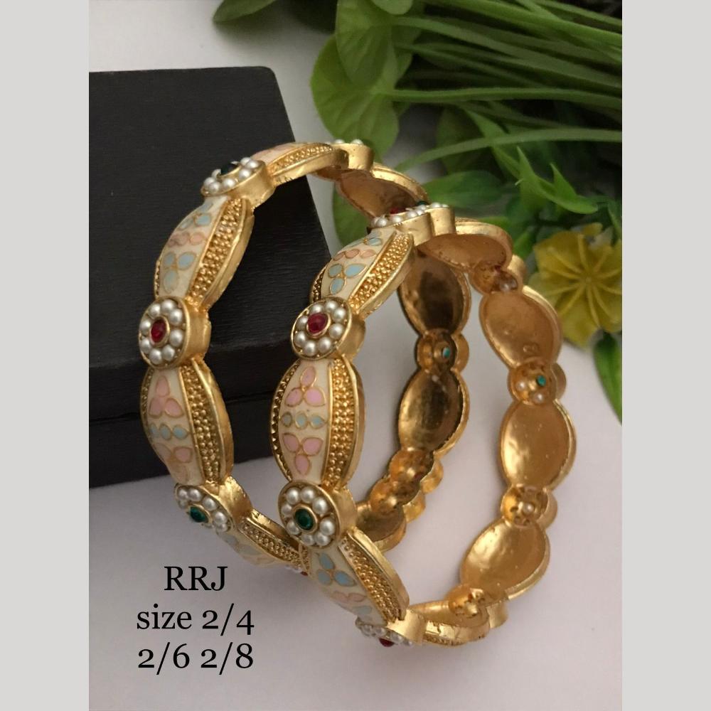 FS Collection Gold Plated Pota Stone And Meenakari Bangle Set