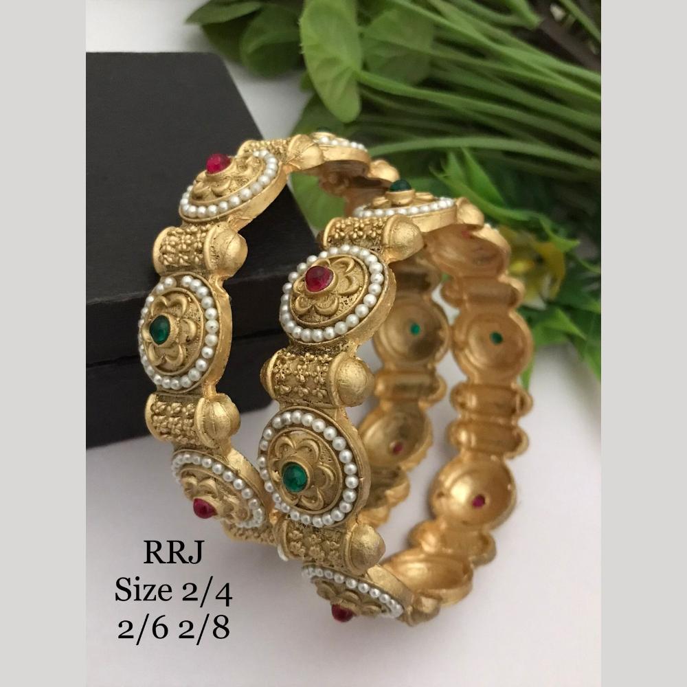 FS Collection Gold Plated Pota Stone And Pearl Bangle Set