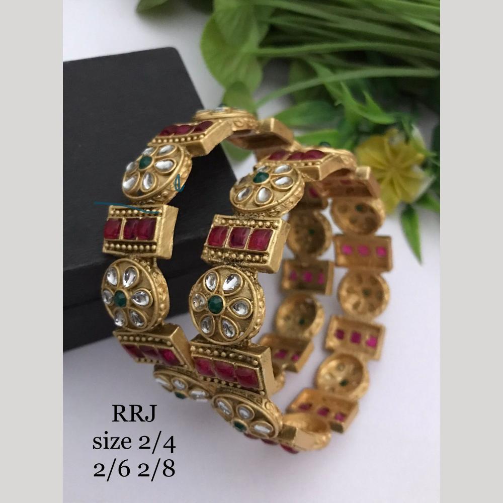 FS Collection Gold Plated Pota Stone Bangle Set