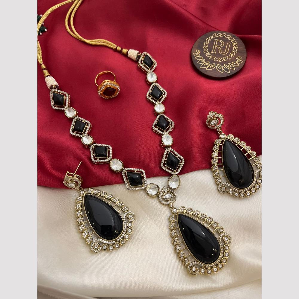 FS Collection Gold Plated Pota Stone Necklace Set