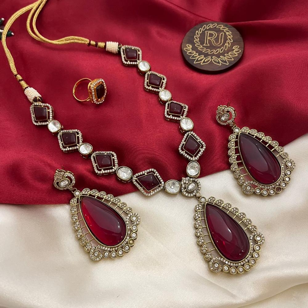 FS Collection Gold Plated Pota Stone Necklace Set