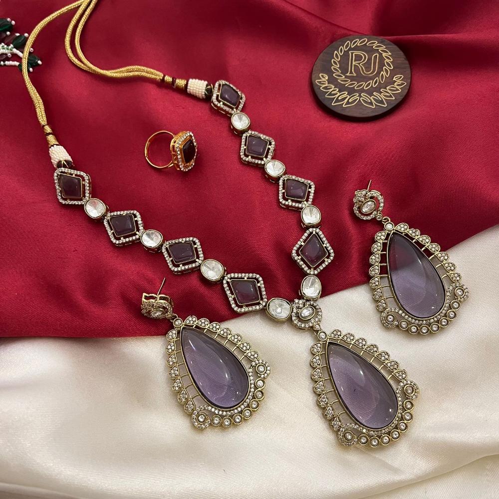FS Collection Gold Plated Pota Stone Necklace Set