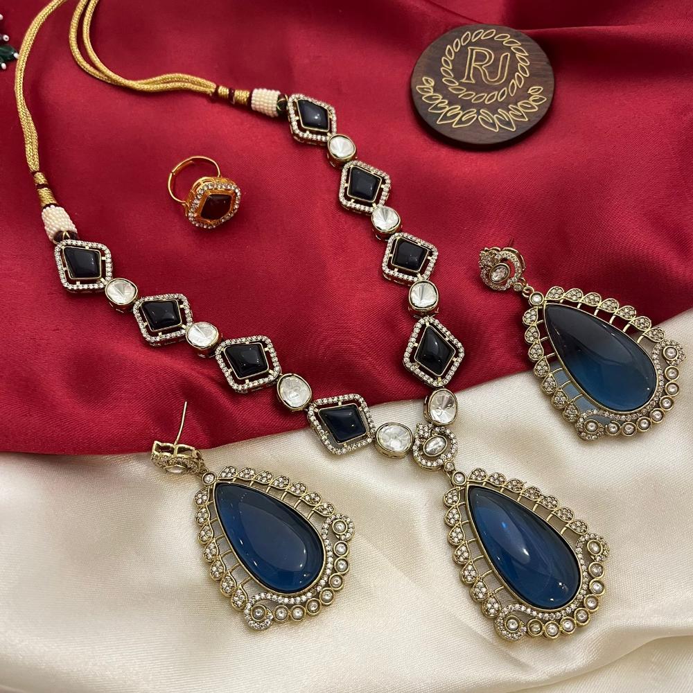 FS Collection Gold Plated Pota Stone Necklace Set