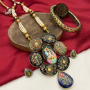 FS Collection Gold Plated Pota Stone And Pearl Long Necklace Set