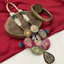 FS Collection Gold Plated Pota Stone And Pearl Long Necklace Set