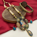 FS Collection Gold Plated Pota Stone And Pearl Long Necklace Set