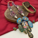 FS Collection Gold Plated Pota Stone And Pearl Long Necklace Set
