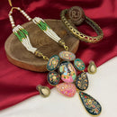 FS Collection Gold Plated Pota Stone And Pearl Long Necklace Set