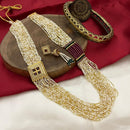 FS Collection Gold Plated Pota Stone And Pearl Long Necklace Set