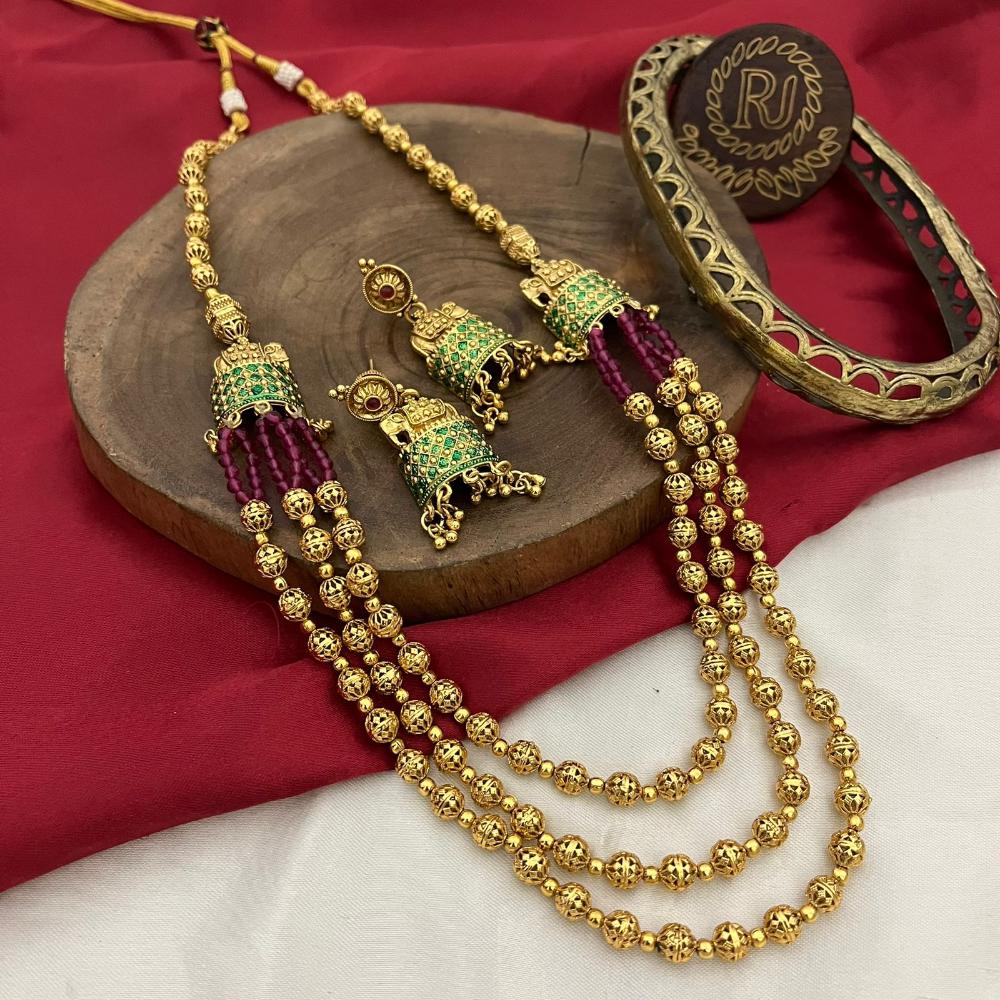 FS Collection Gold Plated Pota Stone And Beads Necklace Set